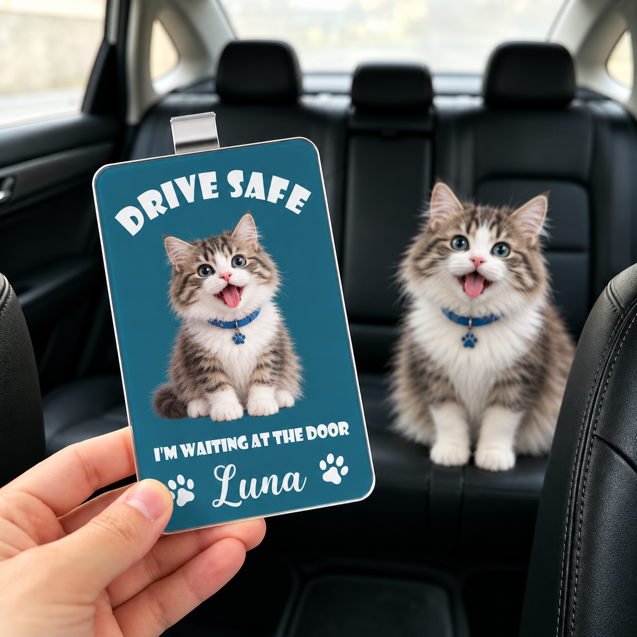 Custom Pet Photo Car Sun Visor Clip – Personalized Pet Portrait & Text for a Heartwarming Car Interior Decor
