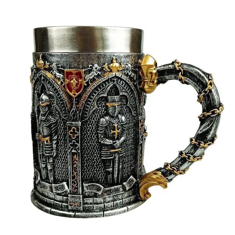 European Medieval Soldier Beer Mug, Large Stainless Steel Coffee Cup, Water Cup