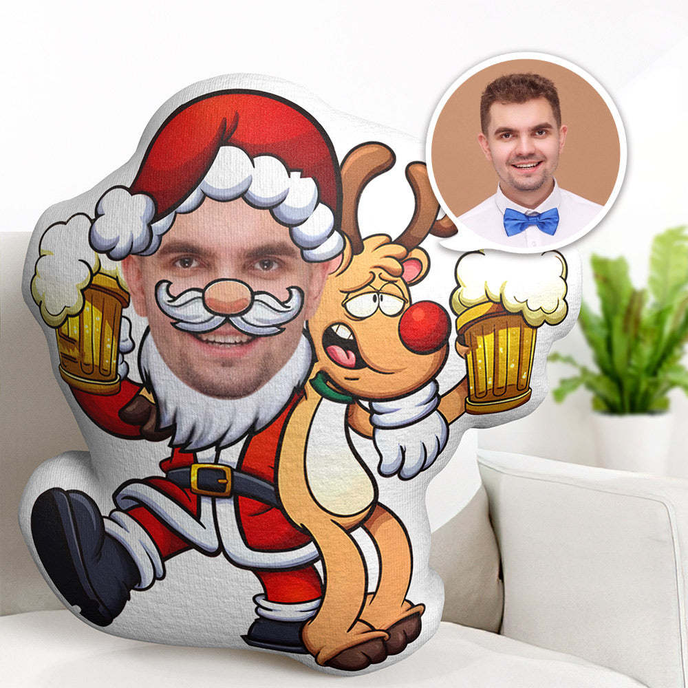 Body Pillow My Face Pillow Custom Dolls Santa Claus Drinking Beer With Elk Photo Pillow Minime Pillow Custom Pillow Gift - Get Photo Blanket