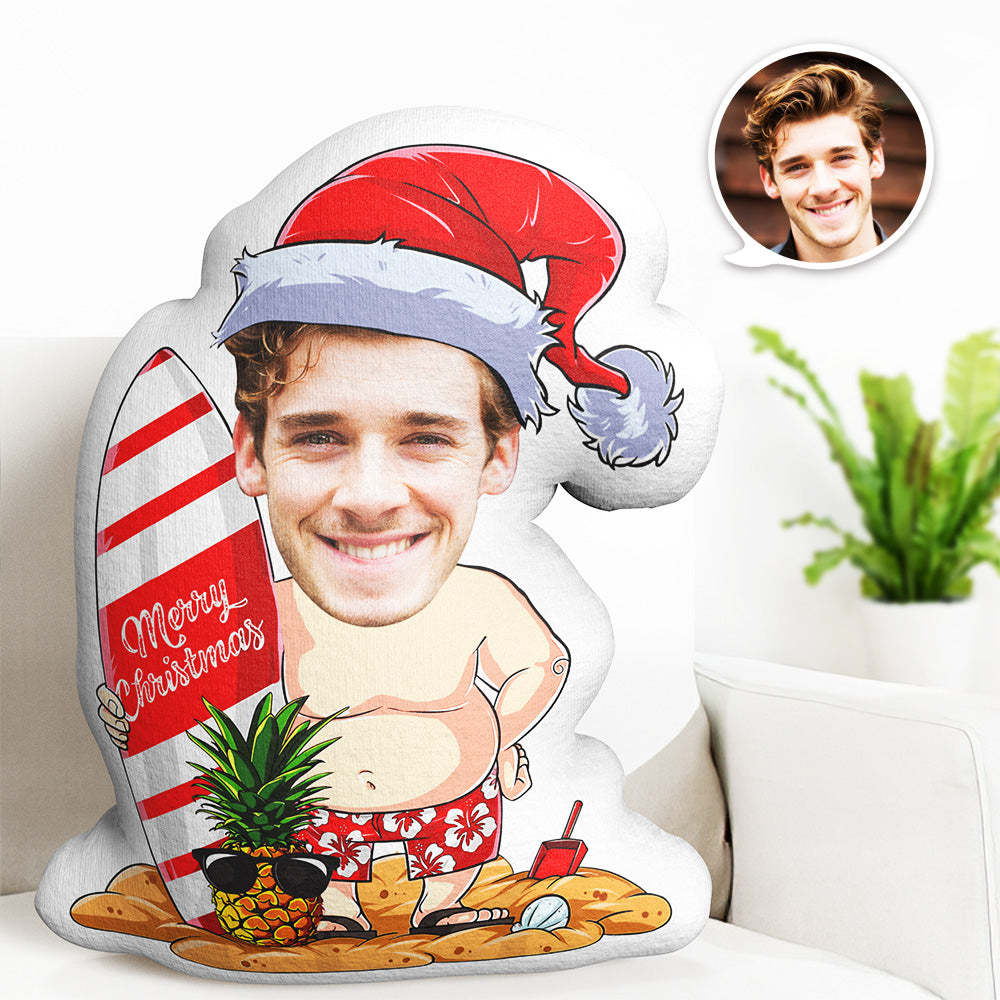 Christmas Gift Custom Face Pillow  Merry Christmas Personalized Beach Surfing Skateboard Minime Doll - Get Photo Blanket