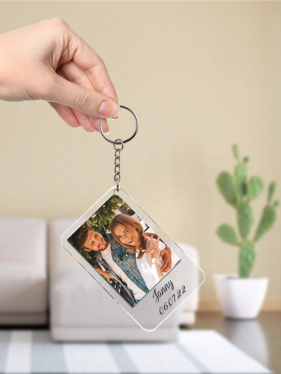 1pc Custom Couple Photo and Text Keychain, Custom Couple Piicture Keychain, Personalized Photo Keychain