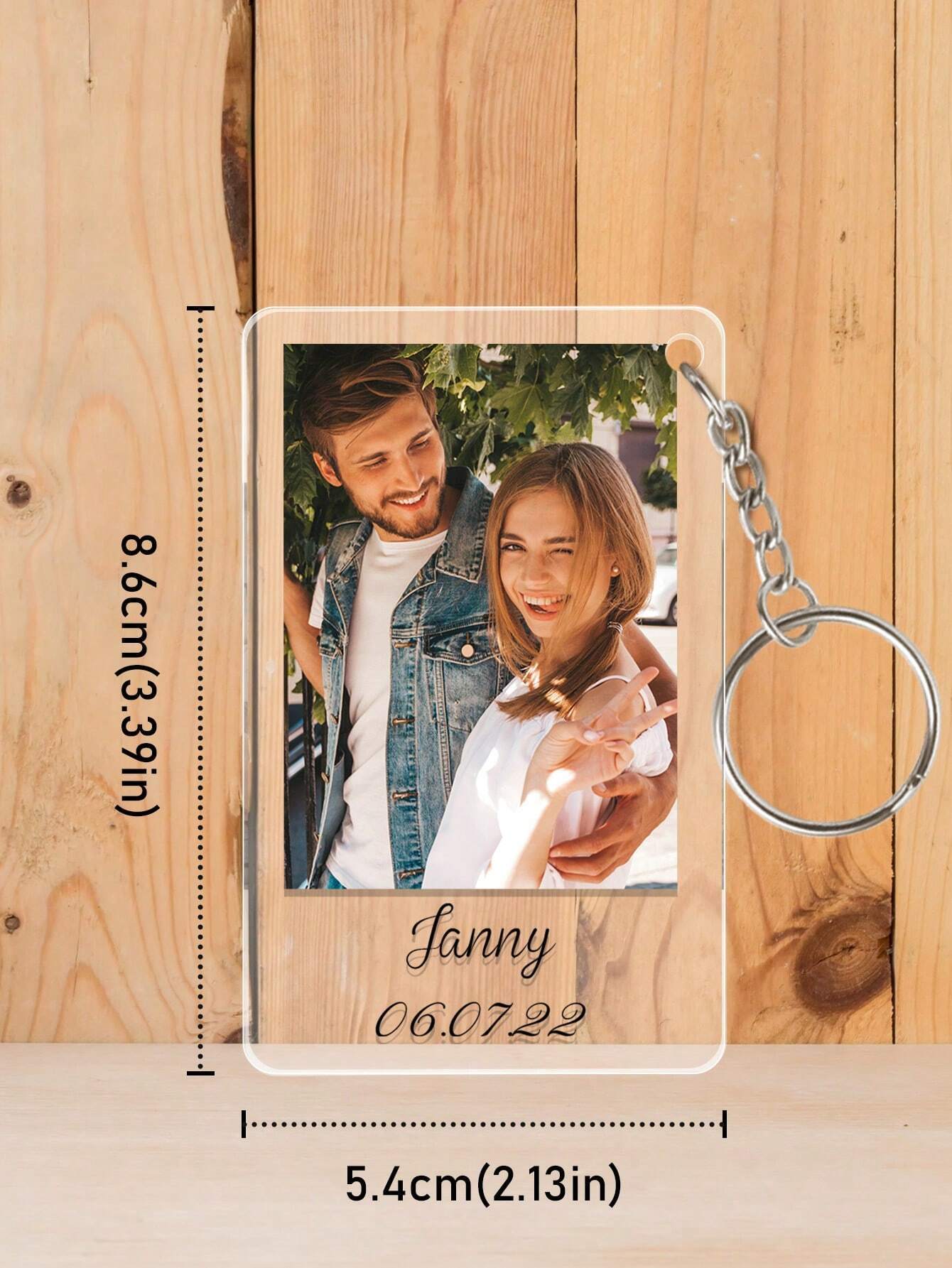 1pc Custom Couple Photo and Text Keychain, Custom Couple Piicture Keychain, Personalized Photo Keychain