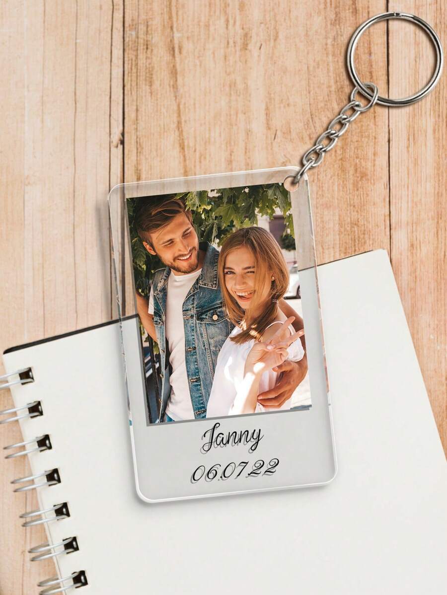 1pc Custom Couple Photo and Text Keychain, Custom Couple Piicture Keychain, Personalized Photo Keychain