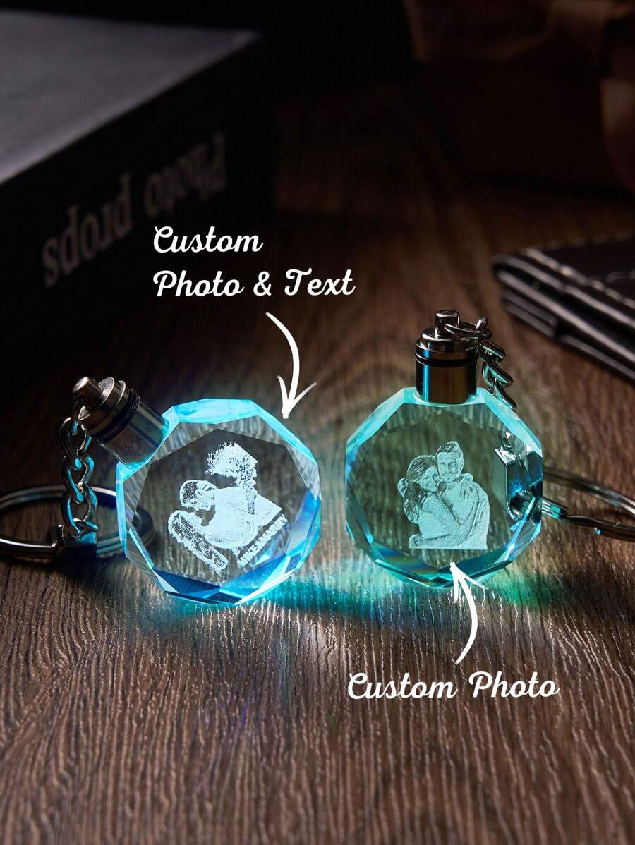 1pc Custom Photo Crystal Keychain, Personalized Photo Lasser Crystal Keychain, Personalized Laser Crystal