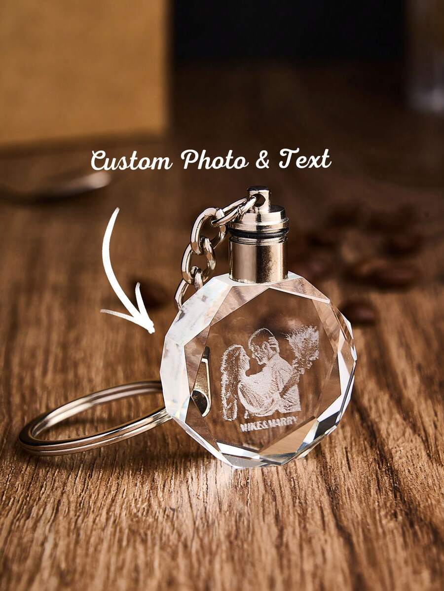 1pc Custom Photo Crystal Keychain, Personalized Photo Lasser Crystal Keychain, Personalized Laser Crystal