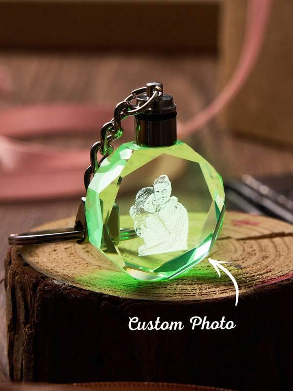 1pc Custom Photo Crystal Keychain, Personalized Photo Lasser Crystal Keychain, Personalized Laser Crystal