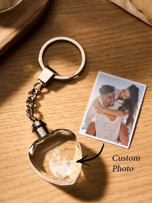 1pc Custom Photo Crystal Keychain, Personalized Photo Lasser Crystal Keychain, Personalized Laser Crystal