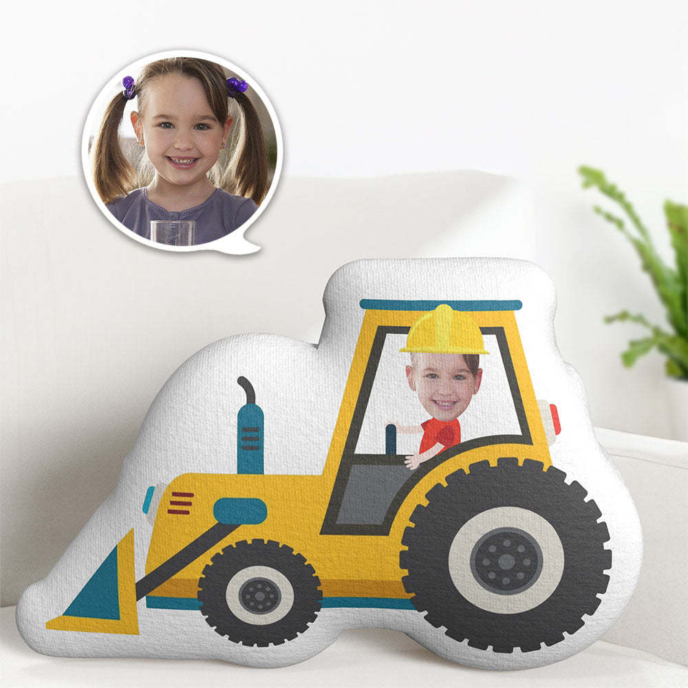 Custom Face Pillow Bulldozer Driver Personalized Photo Doll MiniMe Pillow Gifts for Kids - Get Photo Blanket