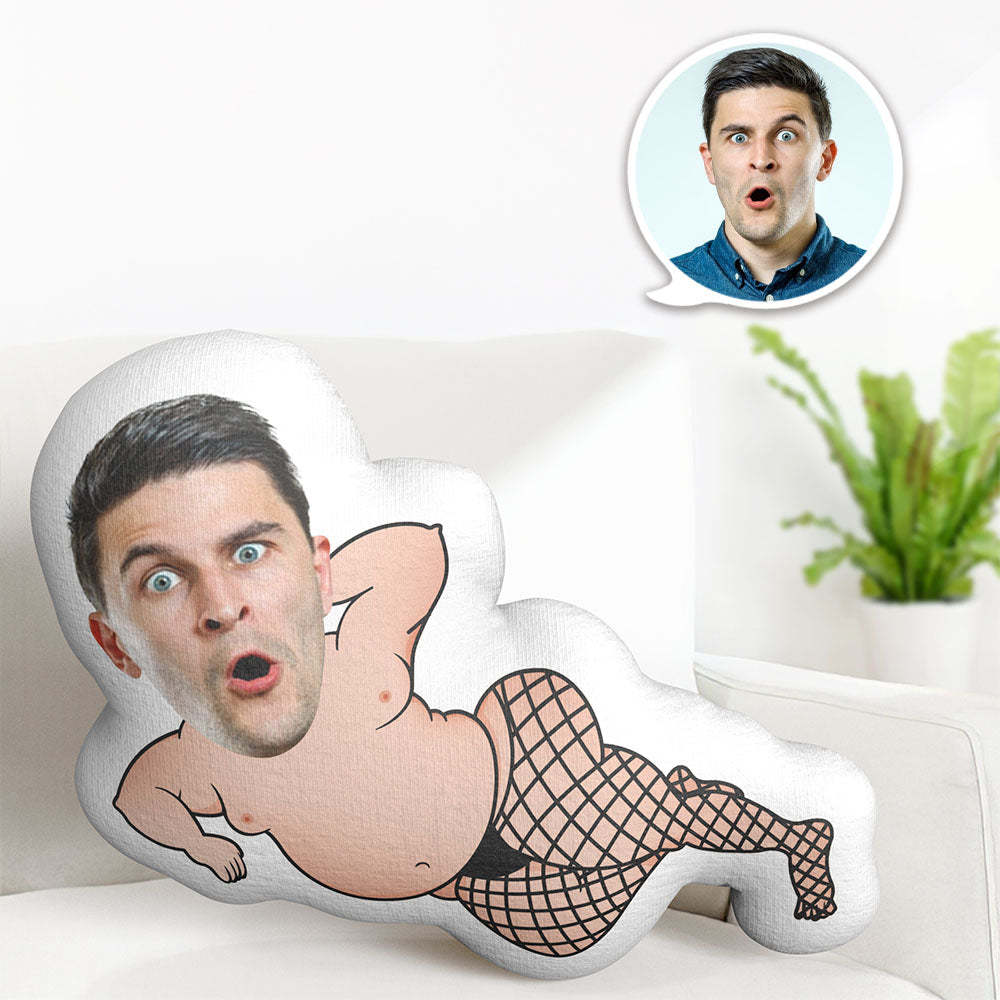 Custom Face Pillow Minime Dolls Lying Man Wearing Fishnet Stockings Personalized Photo Gift for Her - Get Photo Blanket