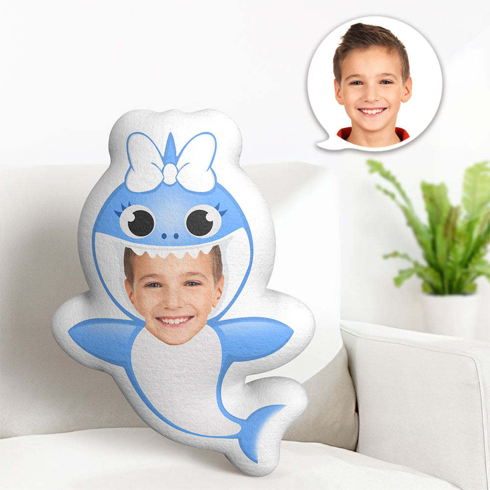 Custom Face Pillow Minime Dolls Blue Shark Personalized Photo Gifts for Boy - Get Photo Blanket