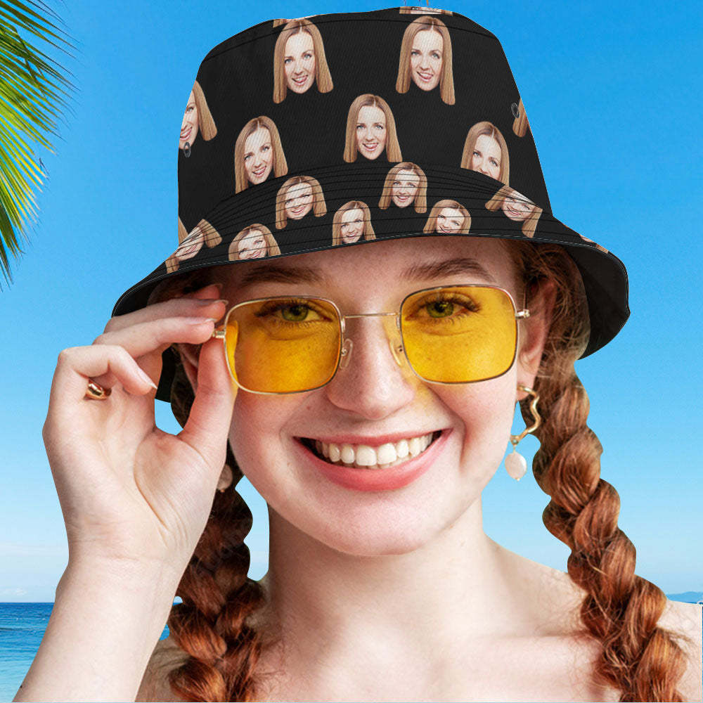 Custom Your Photo Face Summer Bucket Hat Fisherman Hat - Black-MyHawaiianShirts