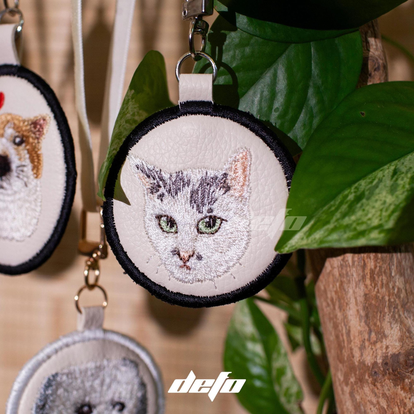 Custom Embroidered Pet Portrait Keychain - Dog or Cat Memorial - Get Photo Blanket
