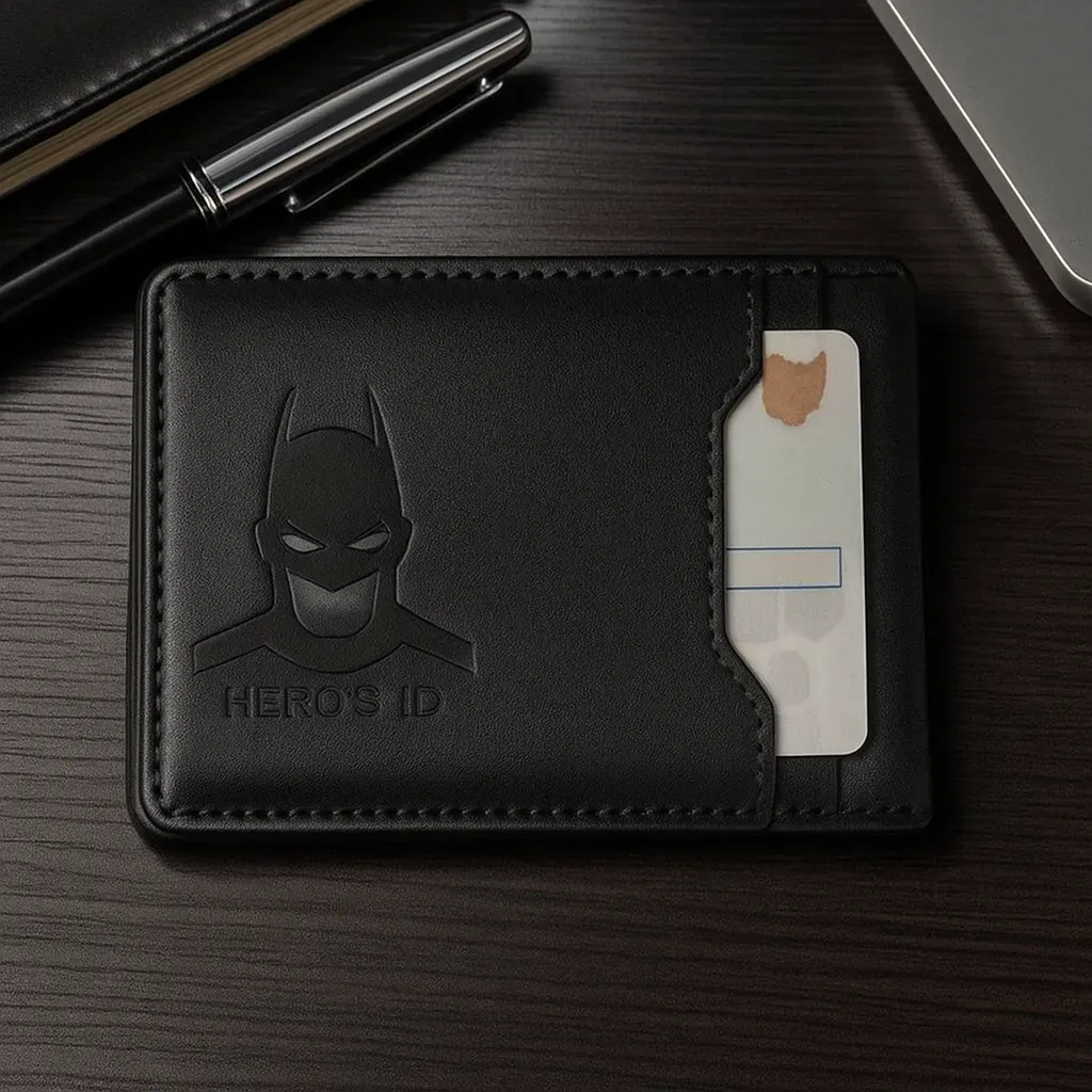 Superhero ID Card Holder for Men – Slim Minimalist Card Holder with Cutout Hero Face, RFID Wallet, Superhero Gift for Him