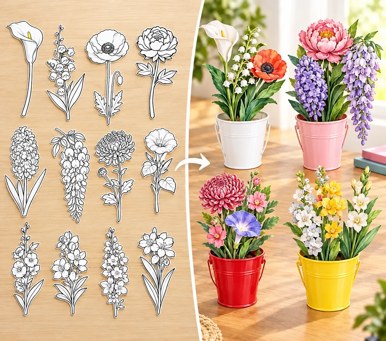 DIY Doodle Flower Bouquet Kit, Creative Hand-Painted Floral Craft, Handmade Gift for Art Lovers and DIY Enthusiasts