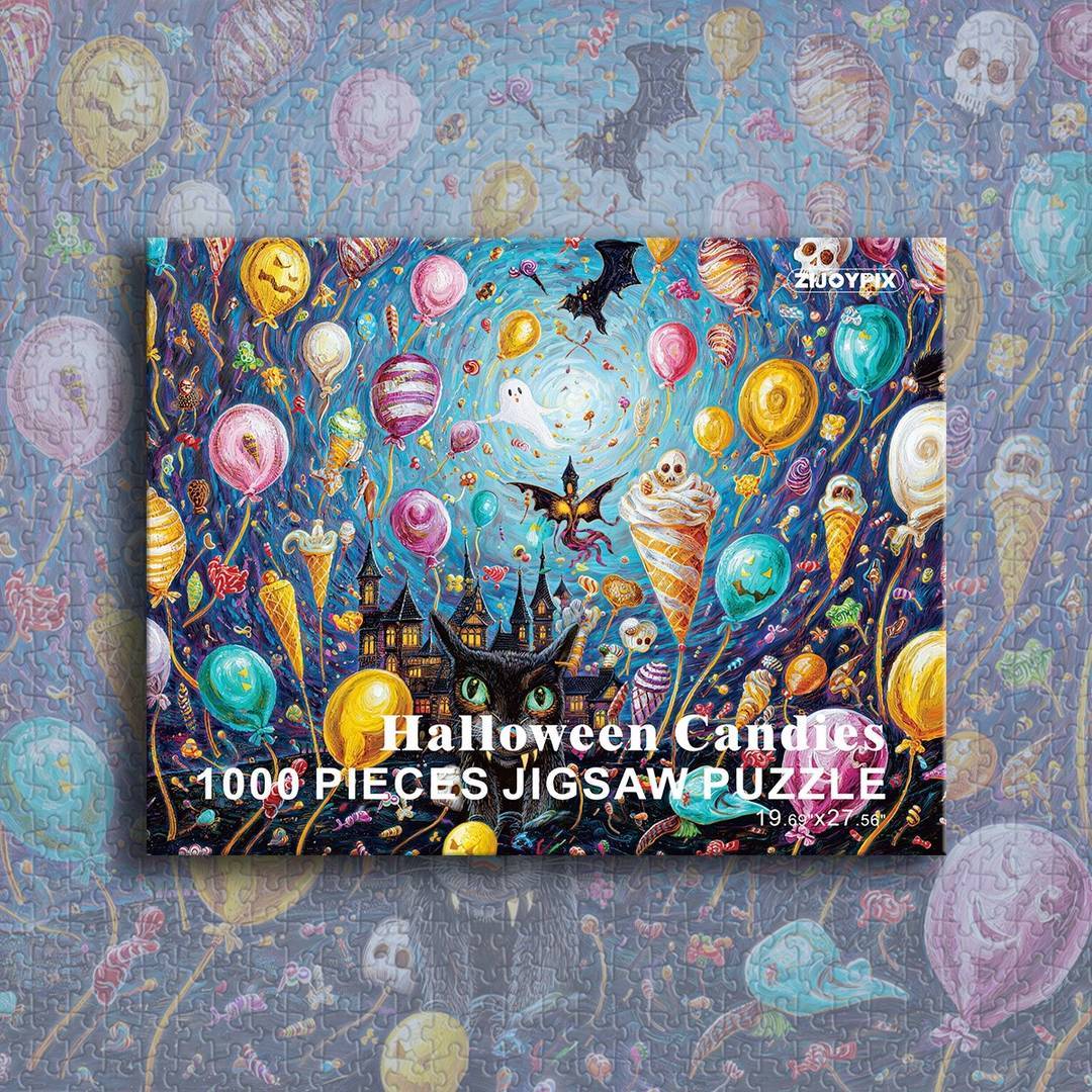 Creative Halloween Puzzle Set for Teens & Adults - Cozy Night In, Book Lovers & Art Enthusiasts, Relaxation Therapy