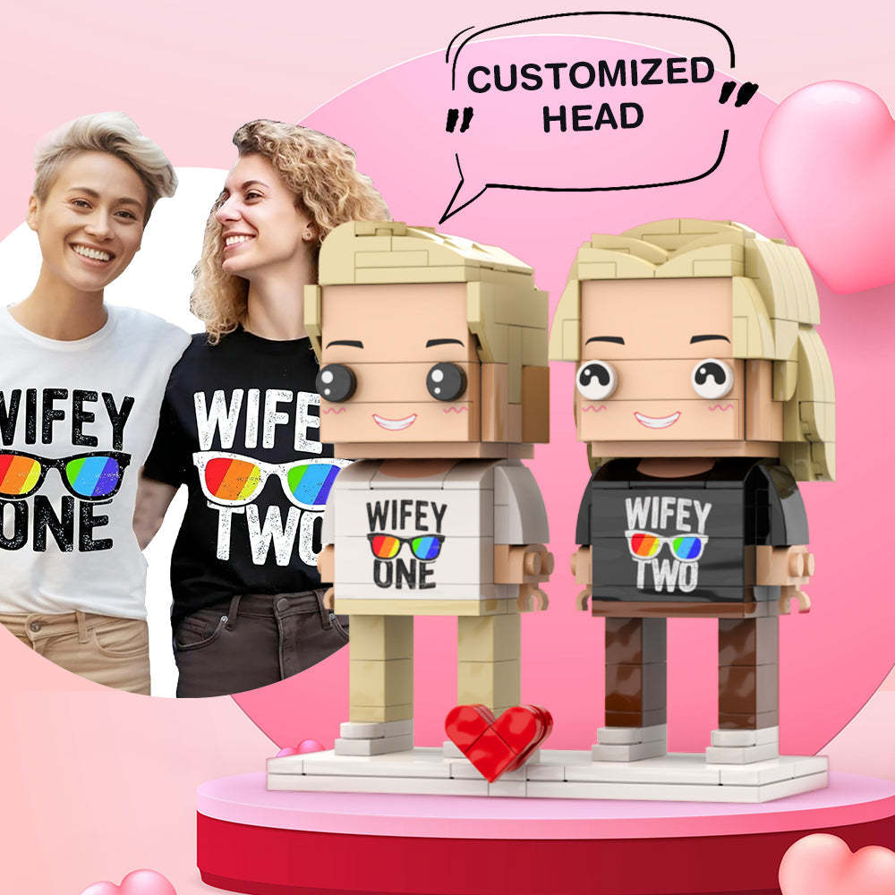 Valentine's Day 2 Girls Wifey1 Wifey 2 Couple Matching Shirt Brick Figures Personalized Couples Brick Figures Small Particle Block - Get Photo Blanket