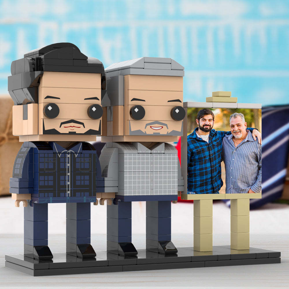 Full Body Customizable 2 People Father And Son Photo Frame Personalized Custom Brick Figures Small Particle Block Toy Personalized For Father's Day - Get Photo Blanket