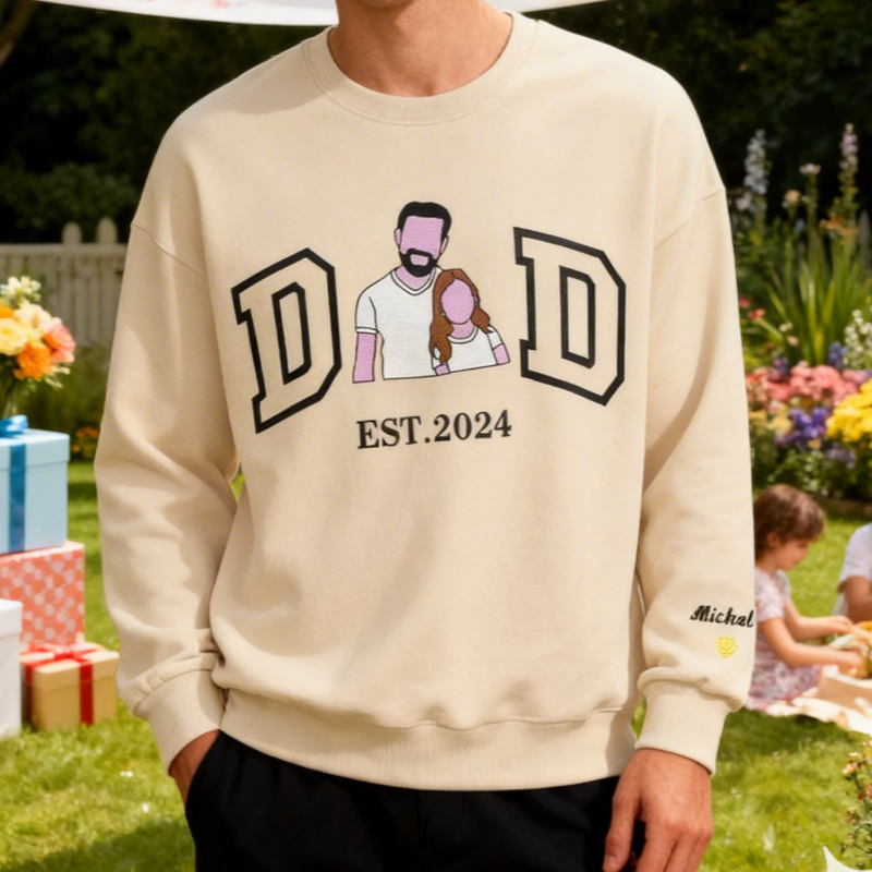 Personalized Sweatshirt with Embroidered Portrait for Dad – Father's Day Gift – Custom Gift with Embroidered Family Photo