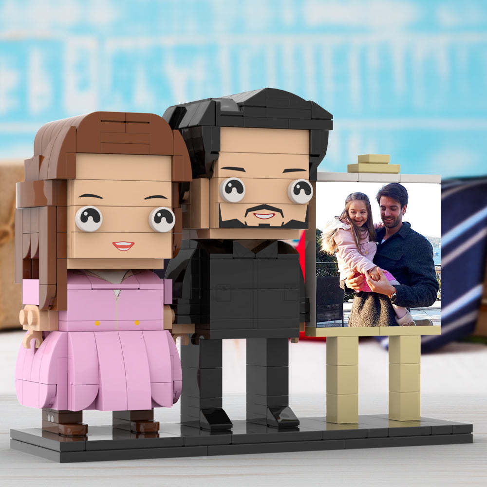 Full Body Customizable 2 People Dad Holding His Daughter In His Arm Photo Frame Personalized Custom Brick Figures Small Particle Block Toy Personalized For Father's Day - Get Photo Blanket