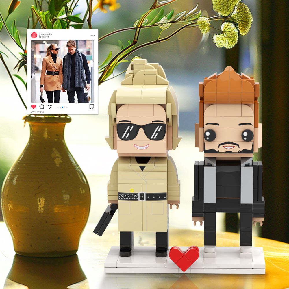 Couple Gift For Street OOTD Customizable Fully Body 2 People Custom Brick Figures Persanalized Brick Figures - Get Photo Blanket
