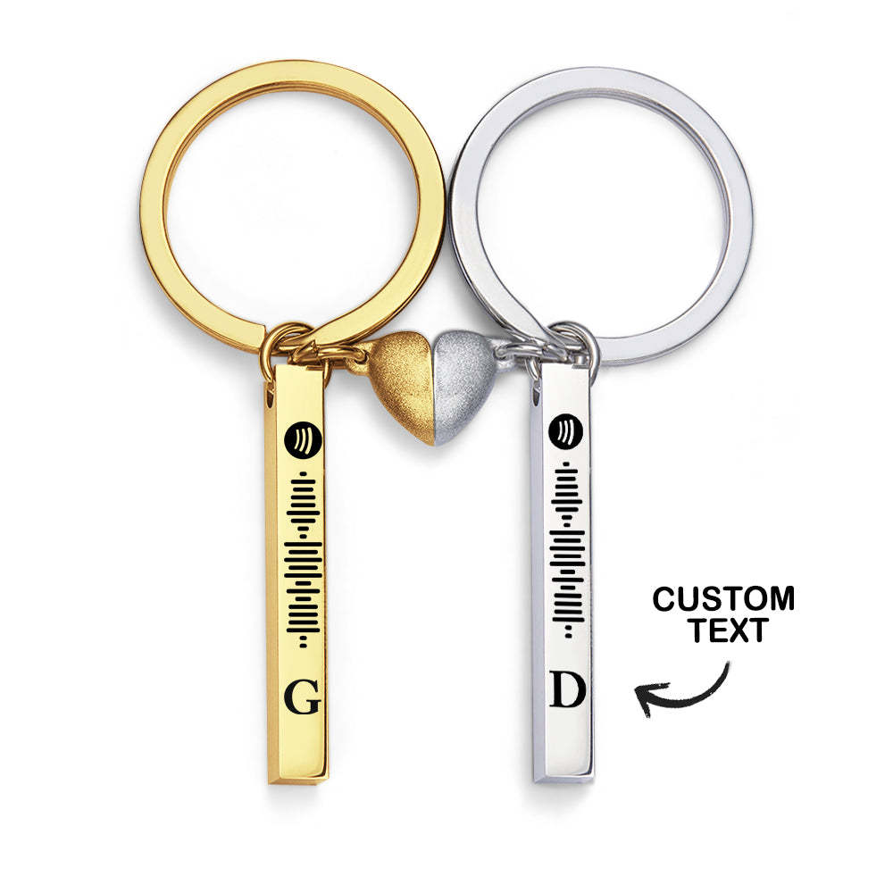 Set Magnet Heart Cute Custom Initial Keychain Spotify Music Keychain for Couple - Get Photo Blanket