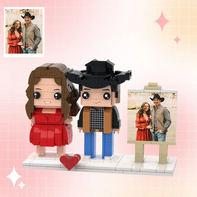 Customizable Fully Body 2 People Custom Brick Figures Denim Suit Brick Me Figures With Photo
