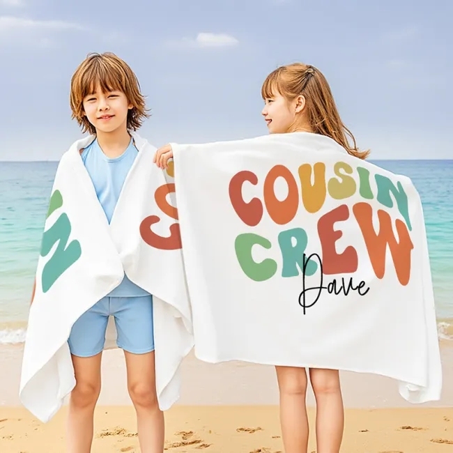 Personalized Name Cousin Beach Towel  Perfect for Family Outings/Must-have at the beach/Summer holiday gift