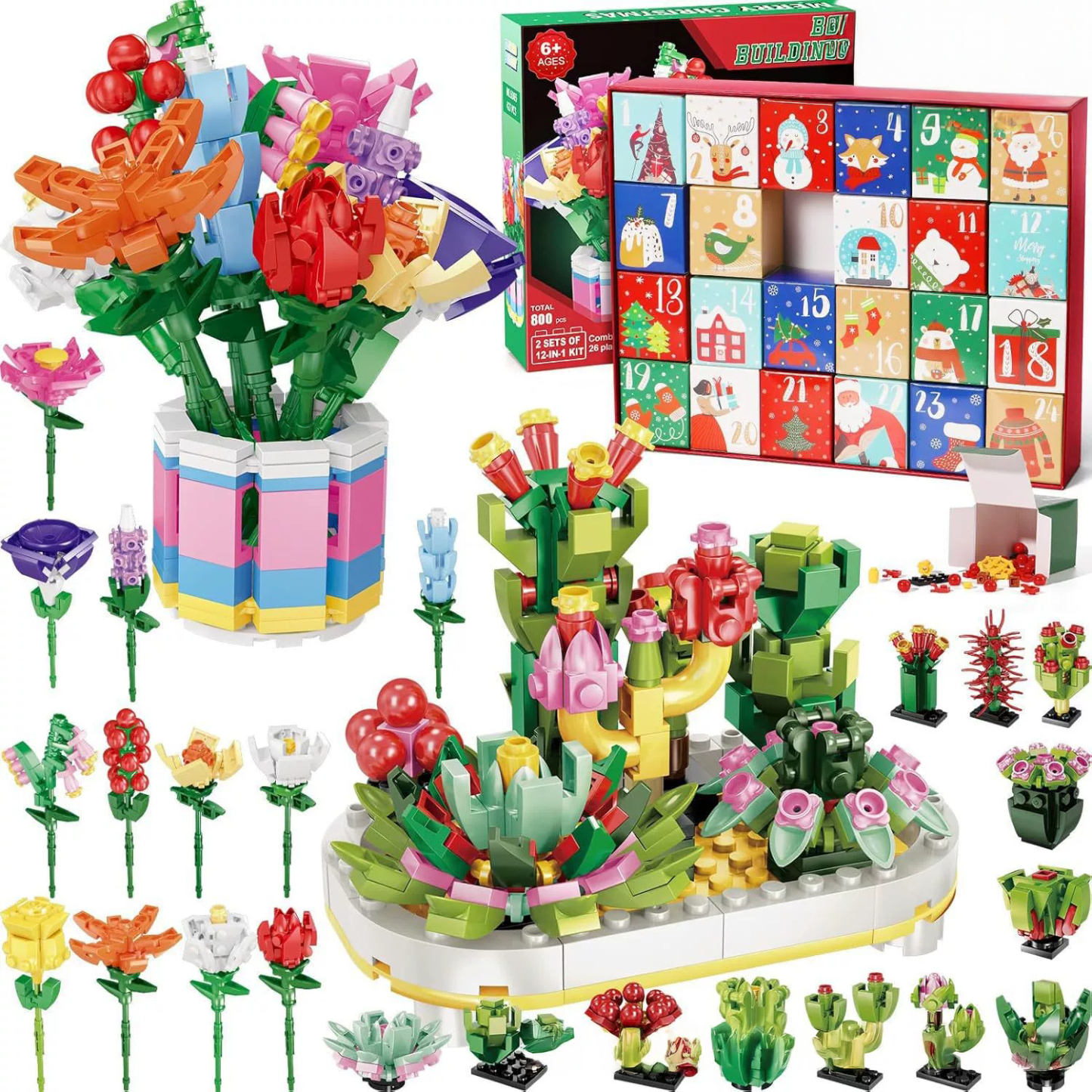 Flower Bouquet Advent Calendar Building Blocks – Christmas Countdown Blind Box