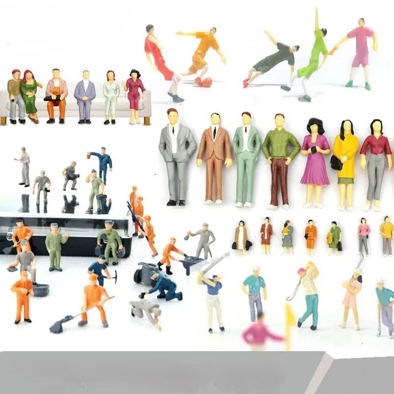 Namalu 14 Pcs 1: 25 Scale Miniature People Figurines Mini Architectural Plastic Small Dollhouse Figures Tiny Painted Model Train People for Projects Diorama Village (Mixed Color)