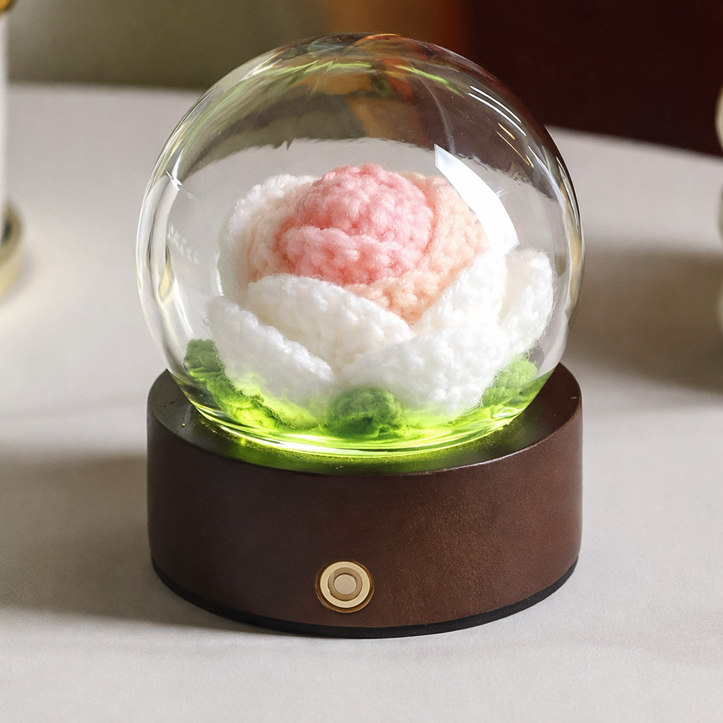 Custom Romantic LED Crocheted Rose – Glowing Knit Flower for Valentine’s Day