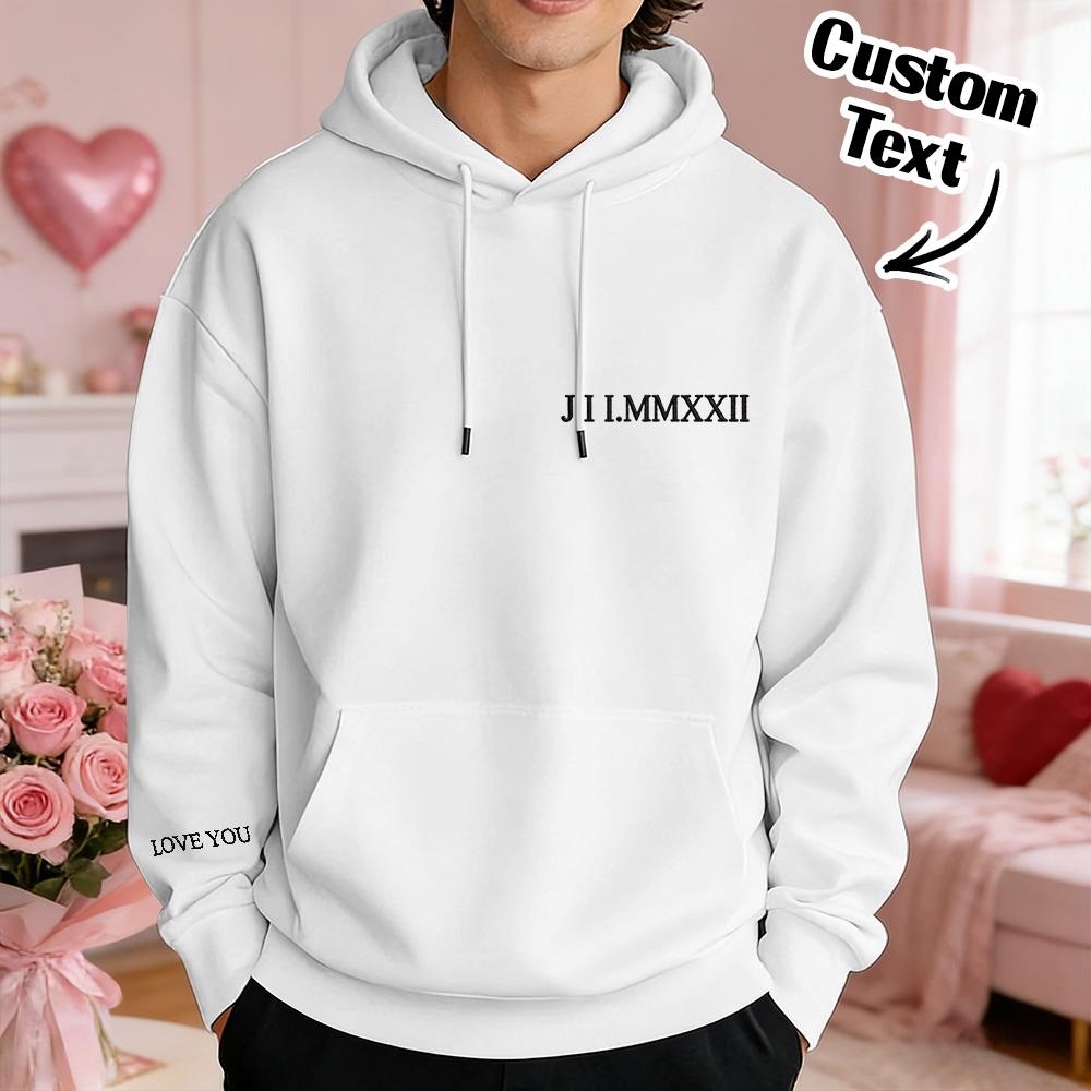 Custom Engraved Hooded Embroidery Round Neck Roman Numeral Date Couple Gifts