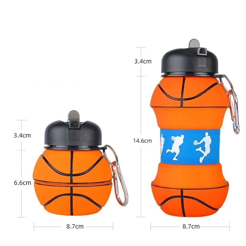 Collapsible Soccer Water Bottle for Kids Fun Foldable Silicone Sports Drink Bottle with Carabiner Clip Free School Travel Jug