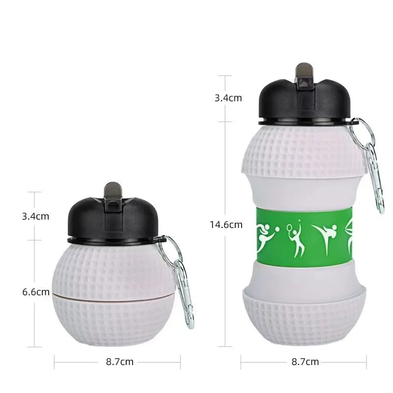 Collapsible Soccer Water Bottle for Kids Fun Foldable Silicone Sports Drink Bottle with Carabiner Clip Free School Travel Jug