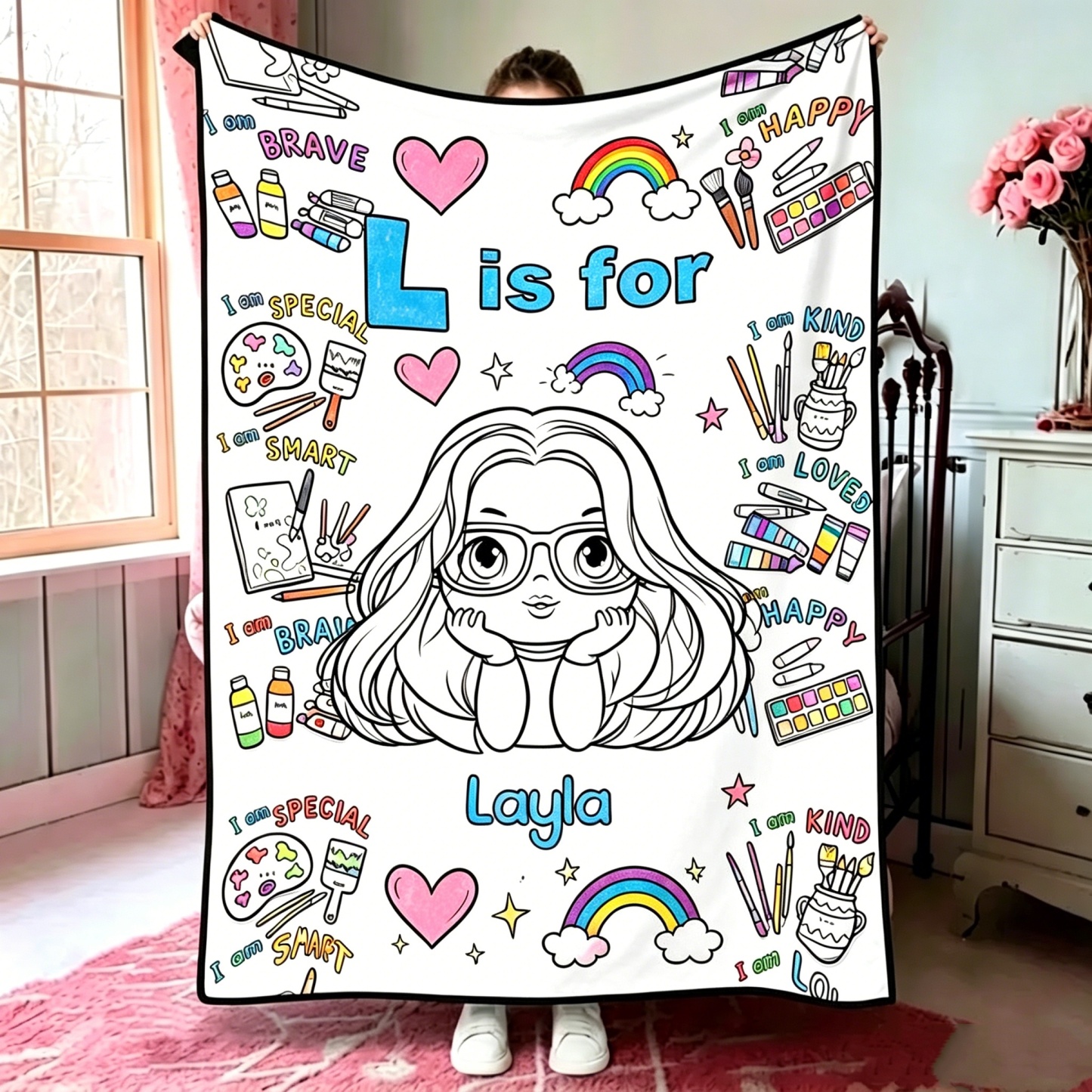 DIY Drawing Blanket Kid Art Dream with 24 Colors Markers Doodle Your Own Blankets Customizable Washable Art Blankets for Kids