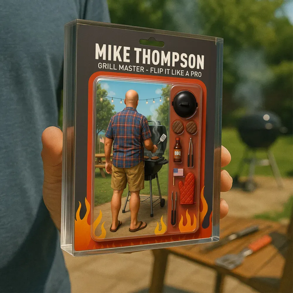 Grilling Master - Dad or Grandpa Realistic Figure Style Personalized Acrylic Block Plaque - Get Photo Blanket