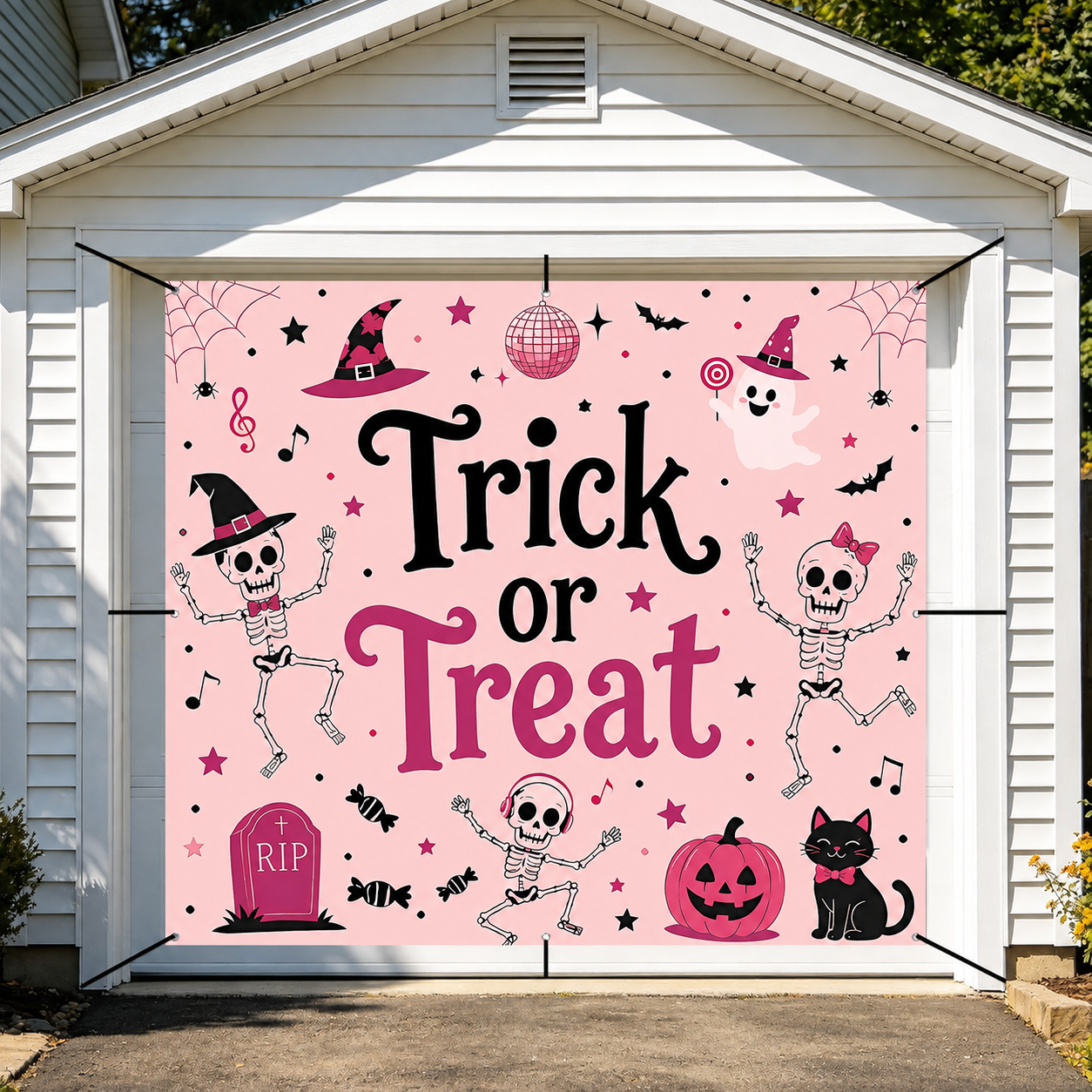 Large Halloween Garage Door Decoration Banner, Outdoor Holiday Backdrop & Themed Scene Decor