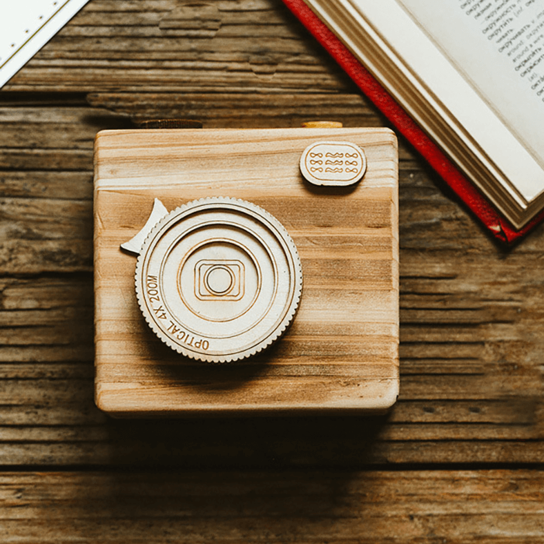 Camera Wooden Box for Film Roll Keychain