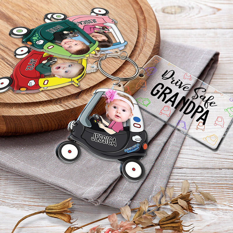 Personalized Keychain Custom Photo Optional Pattern Drive Safe Loving Father's Day Gift