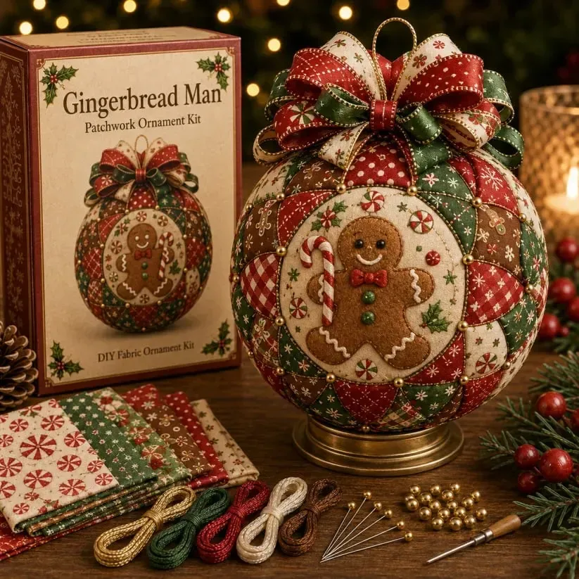 Santa Claus Christmas Patchwork Ornament DIY Kit – Handmade Fabric Bauble Craft Set for Holiday Tree Decor