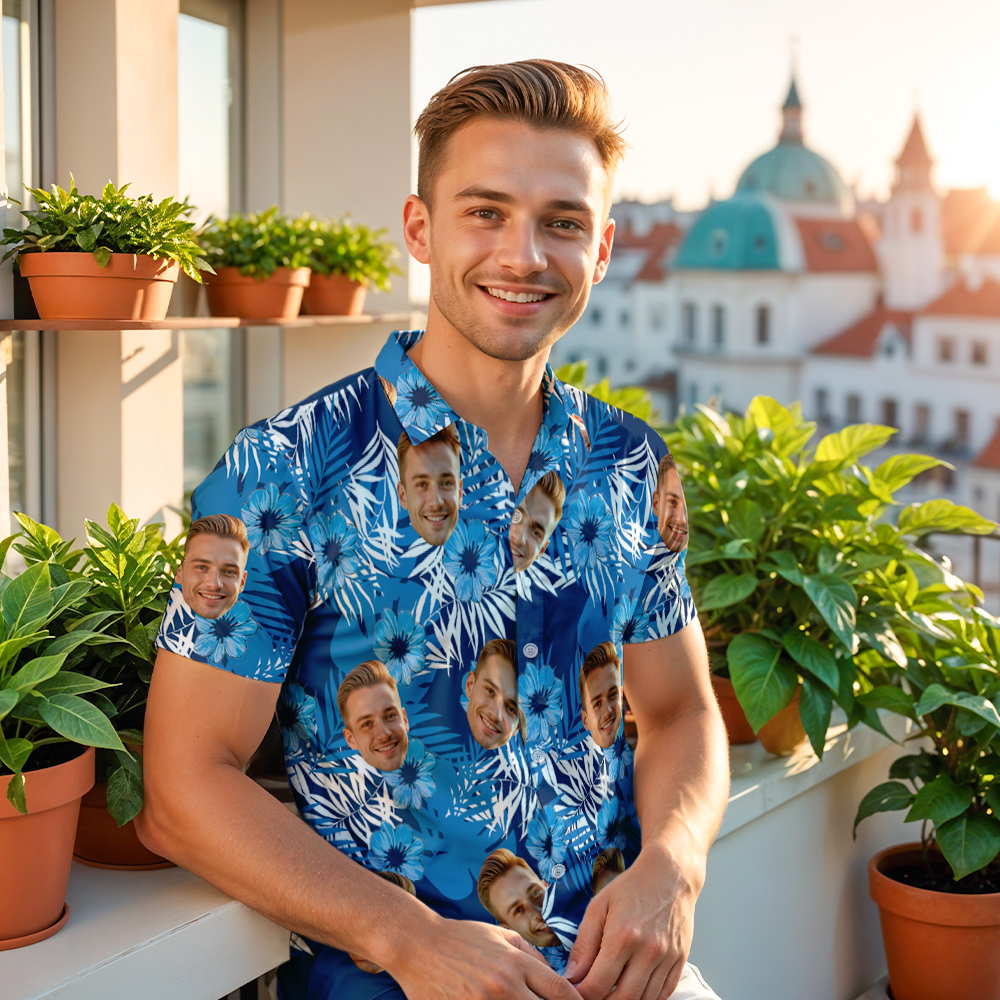 Tropical Blues - Custom Men Hawaiian Shirt - Get Photo Blanket