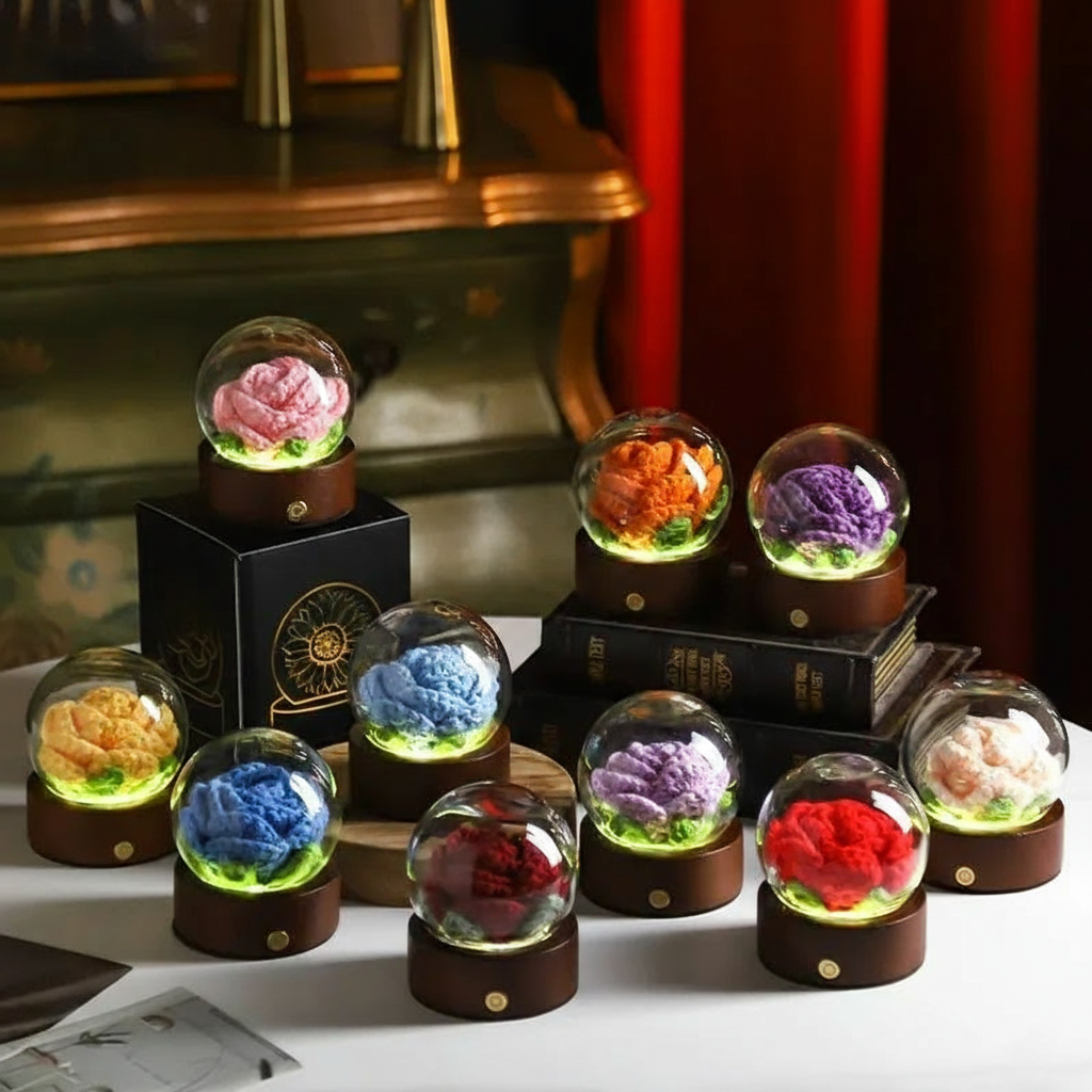 Custom Romantic LED Crocheted Rose – Glowing Knit Flower for Valentine’s Day