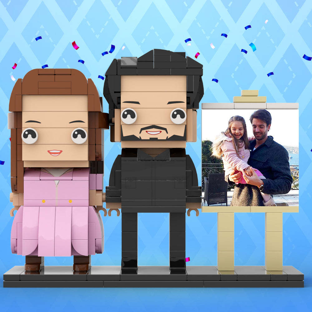 Full Body Customizable 2 People Dad Holding His Daughter In His Arm Photo Frame Personalized Custom Brick Figures Small Particle Block Toy Personalized For Father's Day - Get Photo Blanket