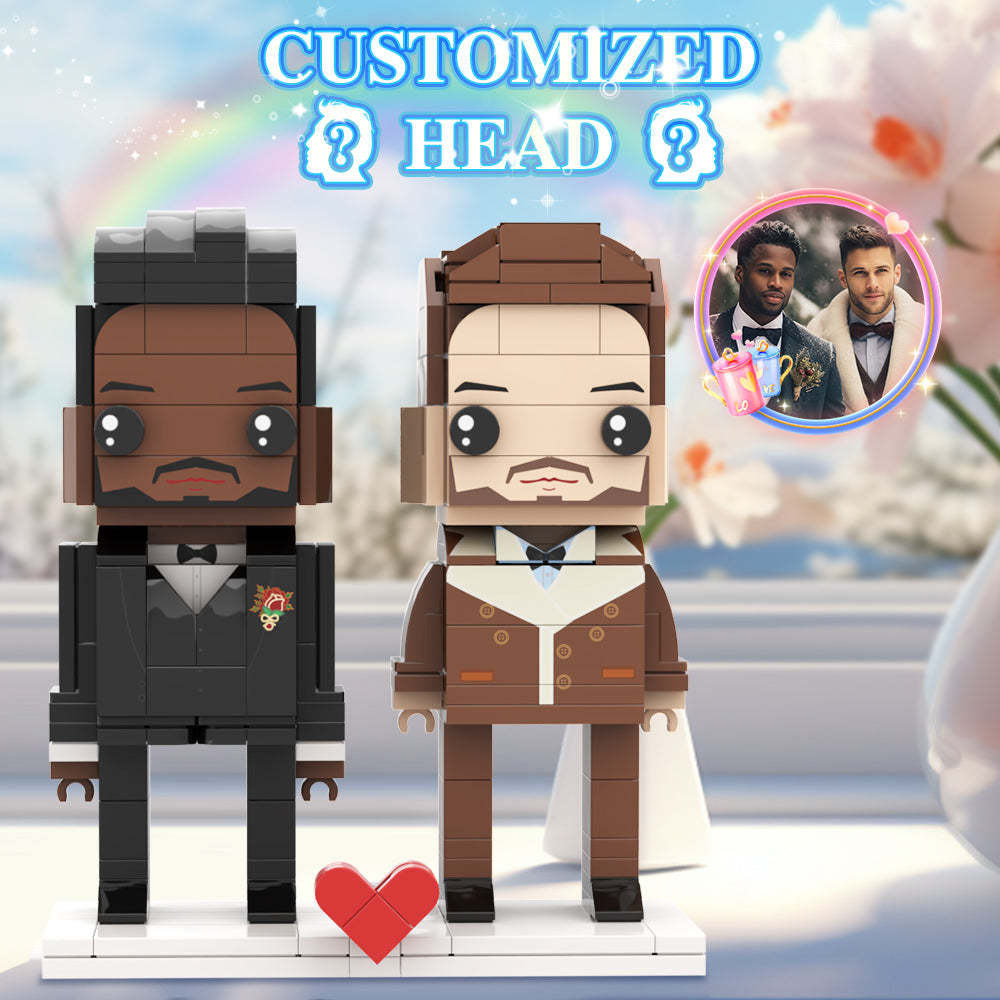 Valentine's Day Gay Couple Winter Heavy Coat Style Gift Brick Figures Personalized Couples Brick Figures Small Particle Block Gift For Love Birds - Get Photo Blanket