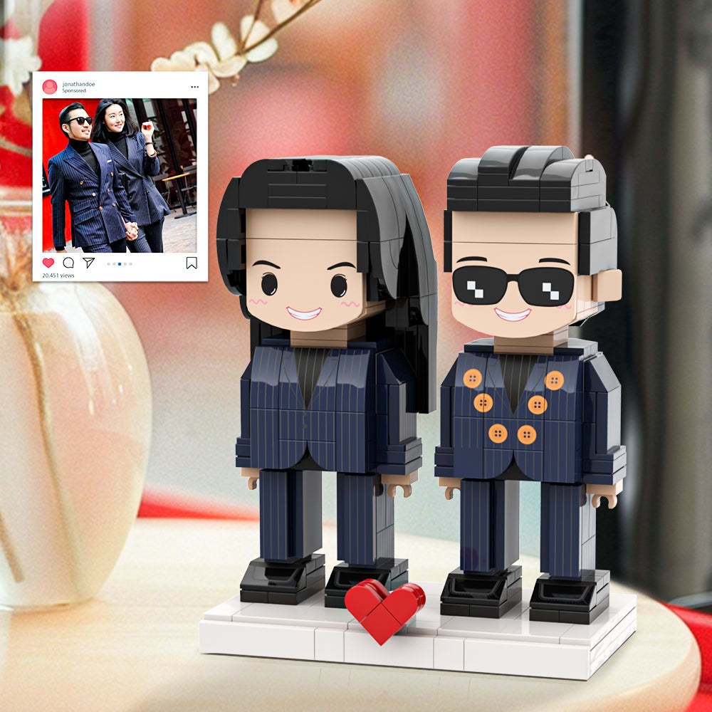 Street Blue Outfit OOTD Fully Body 2 People Custom Brick Figures Persanalized Cute Face Brick Figures Gifts for Couples - Get Photo Blanket