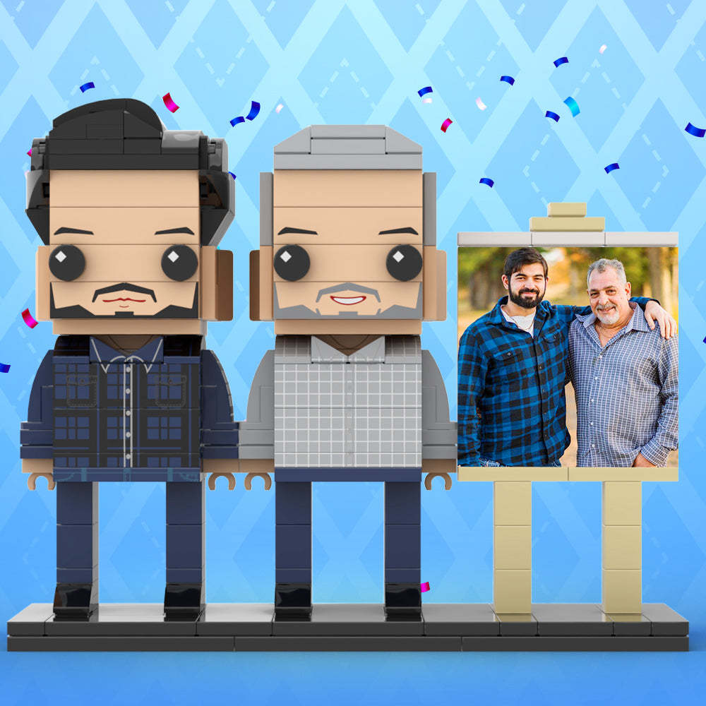 Full Body Customizable 2 People Father And Son Photo Frame Personalized Custom Brick Figures Small Particle Block Toy Personalized For Father's Day - Get Photo Blanket