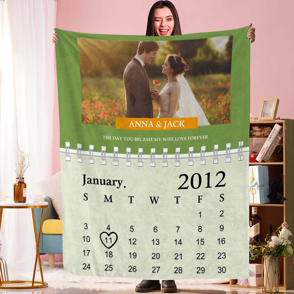 Custom Blankets Personalized Photo Blanket Calendar Blanket Photo, Name and Date
