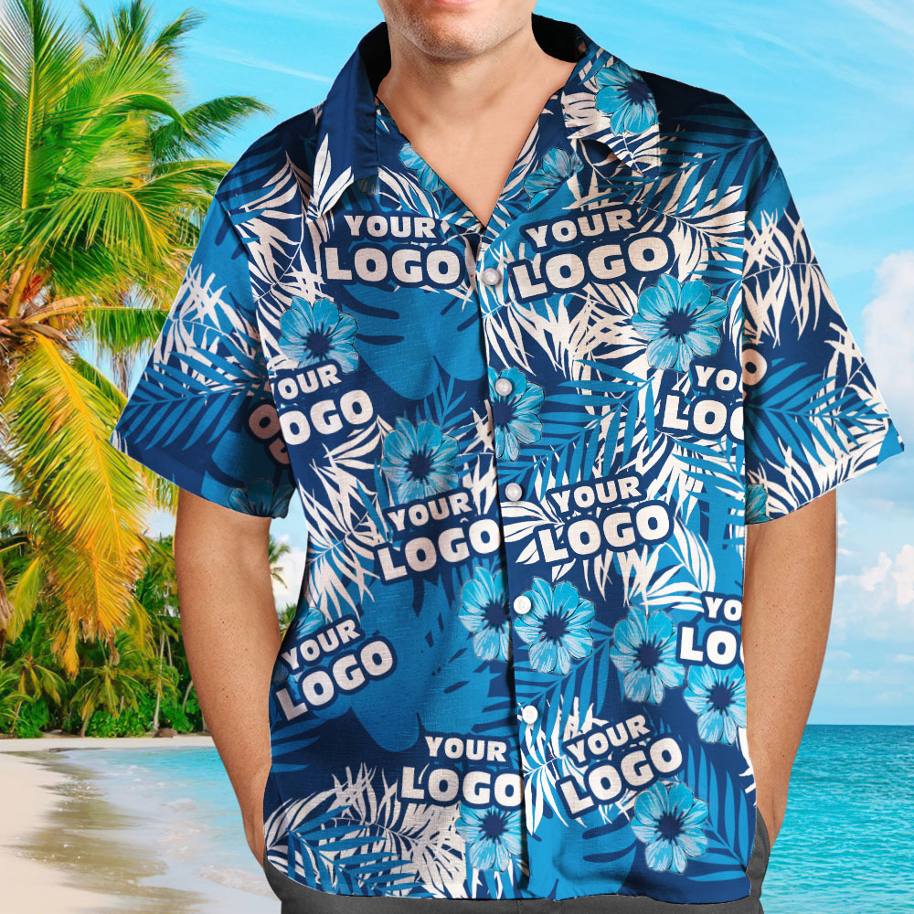 Custom Logo Hawaiian Shirts Flowers and Leaves Design Personalized Aloha Beach Shirt For Men - Get Photo Blanket
