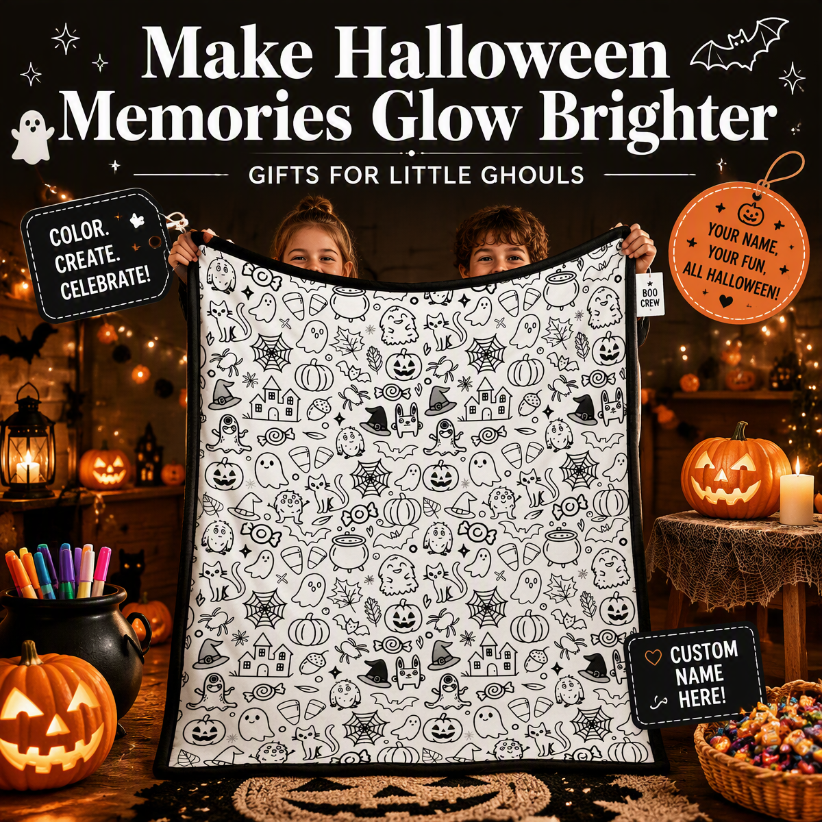 Halloween DIY Drawing Blanket – Creative Art Blanket for Kids & Adults, Spooky Halloween Activity Gift