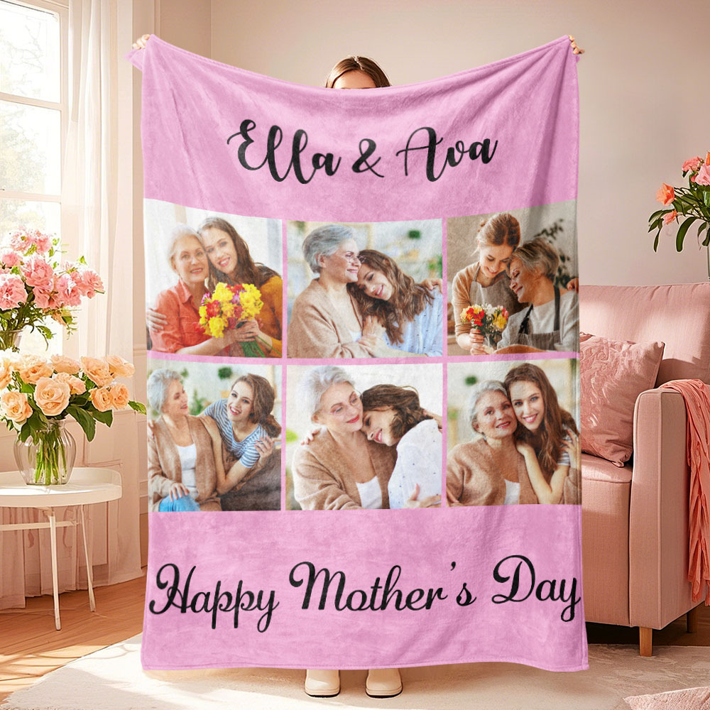 Custom Photo Blanket Collage Personalized Multiple Photos with Text Blanket