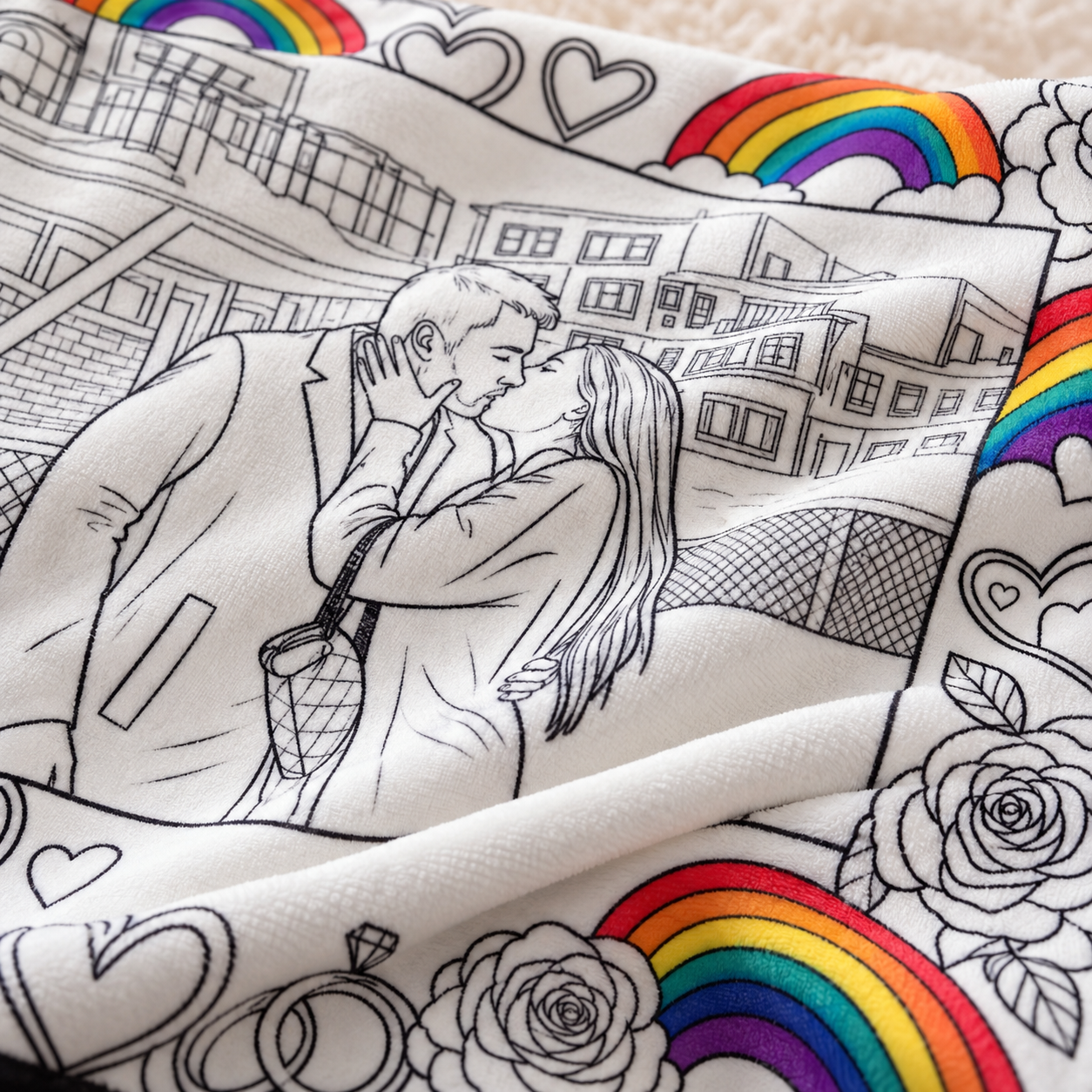 Custom Drawing Couple Blanket with Song Art Design – Cozy Gift for Modern Romantics & Urban Lovers
